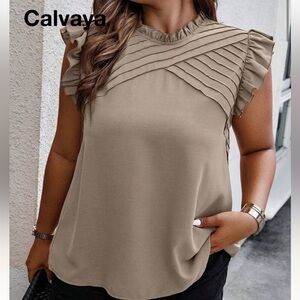 SHEIN Ruffled Taupe Blouse